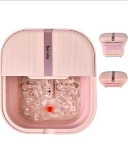 Beinilai Foot Bath Spa with Heat, Bubble Massage and Vibration,Collapsible Foot Soak Tub,2 Feet Rollers, Acupressure Massage Points, Red Light