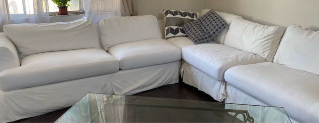 White Sectional Sofa Slipcovered (Washable)