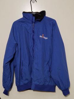 Six Flags Vintage 90s Windbreaker Jacket Full Zip Hooded, Blue, Large