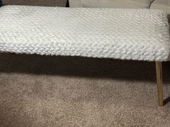 White Faux Fur Upholstered Bench — Gold Legs