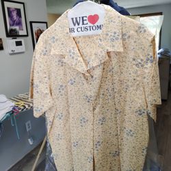 Blouse Short Sleeve Plus Size Yellow And Blue