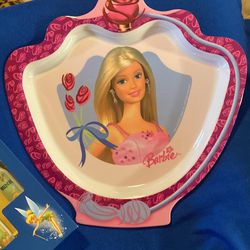 Barbie Melamine Plate And Fork And Tinkerbell Spoon Set