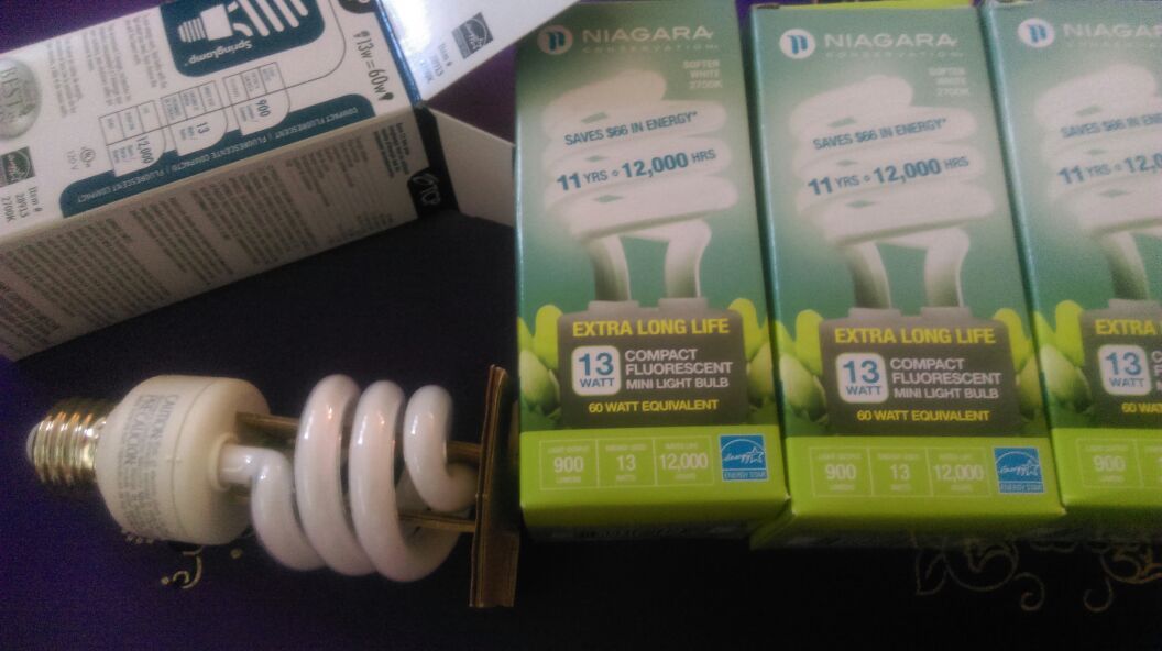 4 compact fluorescent 13 watt spiral light bulbs