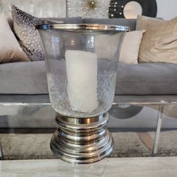 Large Crackle Glass Candle/Pillar Holder 