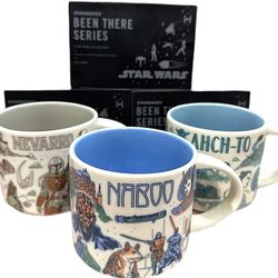 STAR WARS DISNEY STARBUCKS NABOO, NEVARRO, AHCH-TO Been There mugs set 2022 NIB