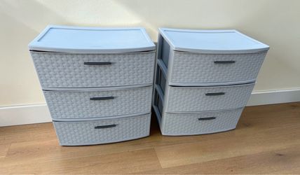 $35 for both! Two Sterlite Weave 3-Drawer Storage Bin Chest Containers! Great condition! 22x16x24in