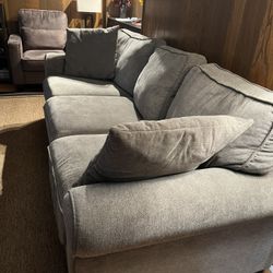 4 Items - Excellent Condition 3 Seater Macy Sofa Fabric, 2 Single Seater Sofa And A Coffee Table