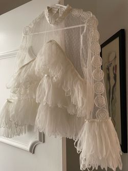 White Tulle Ruffle Lace Blouse