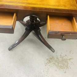 Antique Leather Top Drop Leaf  Mahogany  Side Table30 Inches Wide 29 Tall  