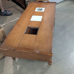 Vintage Solid Wood Coffee Table with Ceramic Tile Inlays – Sturdy & Unique Design