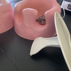 2- pink bumbo with food tray 
