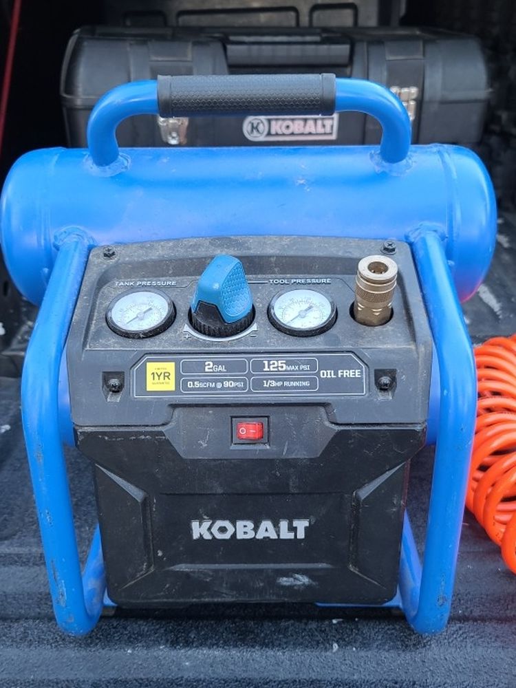 Kobalt Air Compressor With Hoses, Finish Nailers, Air Attach.,