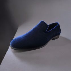 Navy Slip On Loafer Men Velvet Shoe