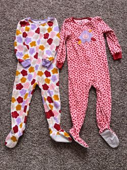 5T Girls Footed Fleece Pajama Onesies Set of 2