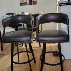 2 Brown Leather And Iron Bar Stools 4 Sale  They Are Heavy Pickup Only