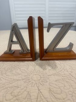 A to Z Bookend Set Wood and Metal