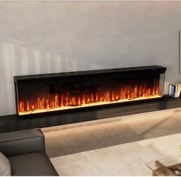 Brand New 72 in. Wall Mount Electric Fireplace in Black with 3-Sided Flame Display, Adjustable Multi-Color Flames, WiFi Control