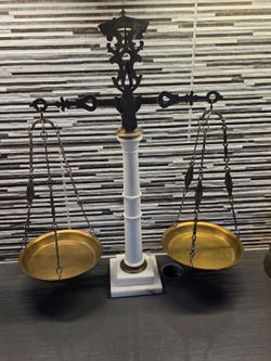 Vintage Marble and Brass Scales of Justice Great for LIBRA or Perfect For Attorney's Office