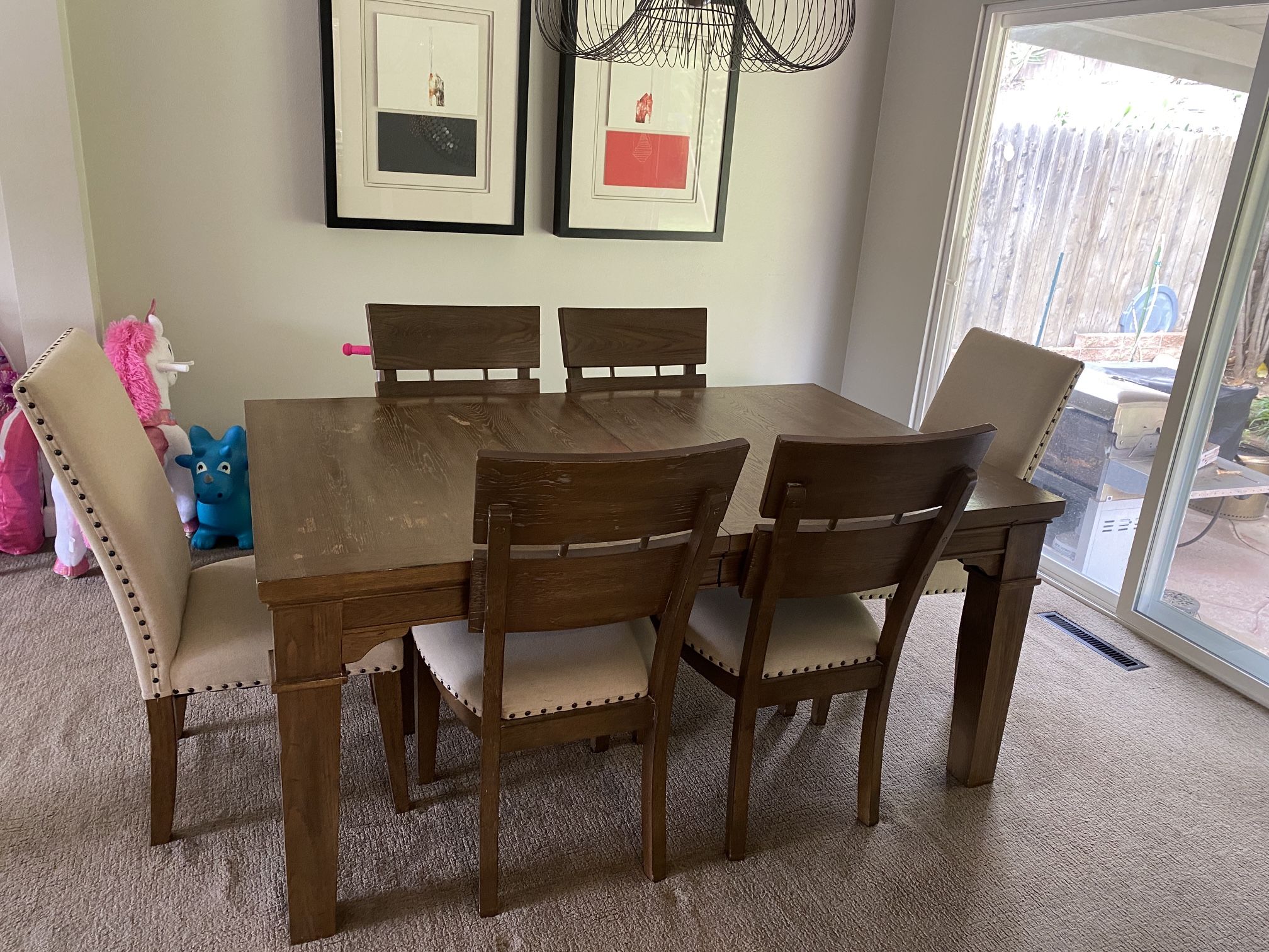 Wooden Table And Fabric Wooden Chairs