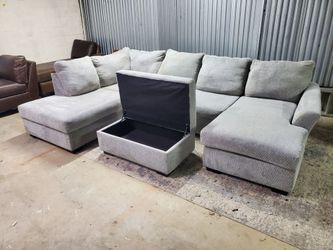 Gray Sectional Sofa With Storage Ottoman