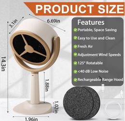 Portable Range Hood for Cooking, Rechargeable Kitchen Exhaust Fan, 125° Adjustable Rotation