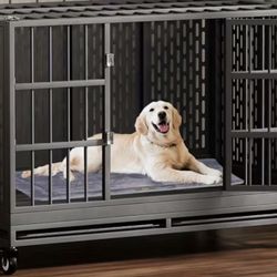 48 Inch Heavy Duty Dog Crate with Wheels Metal Big Dog Cage