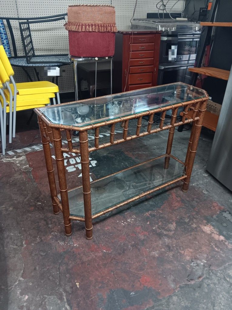 Patinated Metal Faux Bamboo Console Table