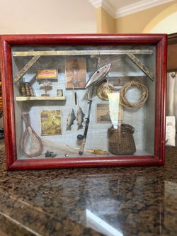 Fishermen shadow box in wooden frame