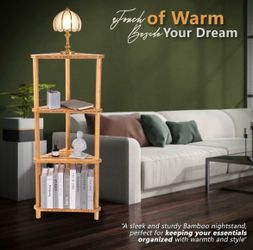 GUGIGP 4-Tier Corner Shower Caddy Stand Bamboo, Standing Corner Shower Shelf, Shower Organizer, Shower Storage Shlves, Waterproof, Retails $109.99