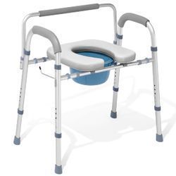 OasisSpace Stand Alone Raised Toilet Padded Seat Bedside Commode With Arms Supports 300 Lbs
