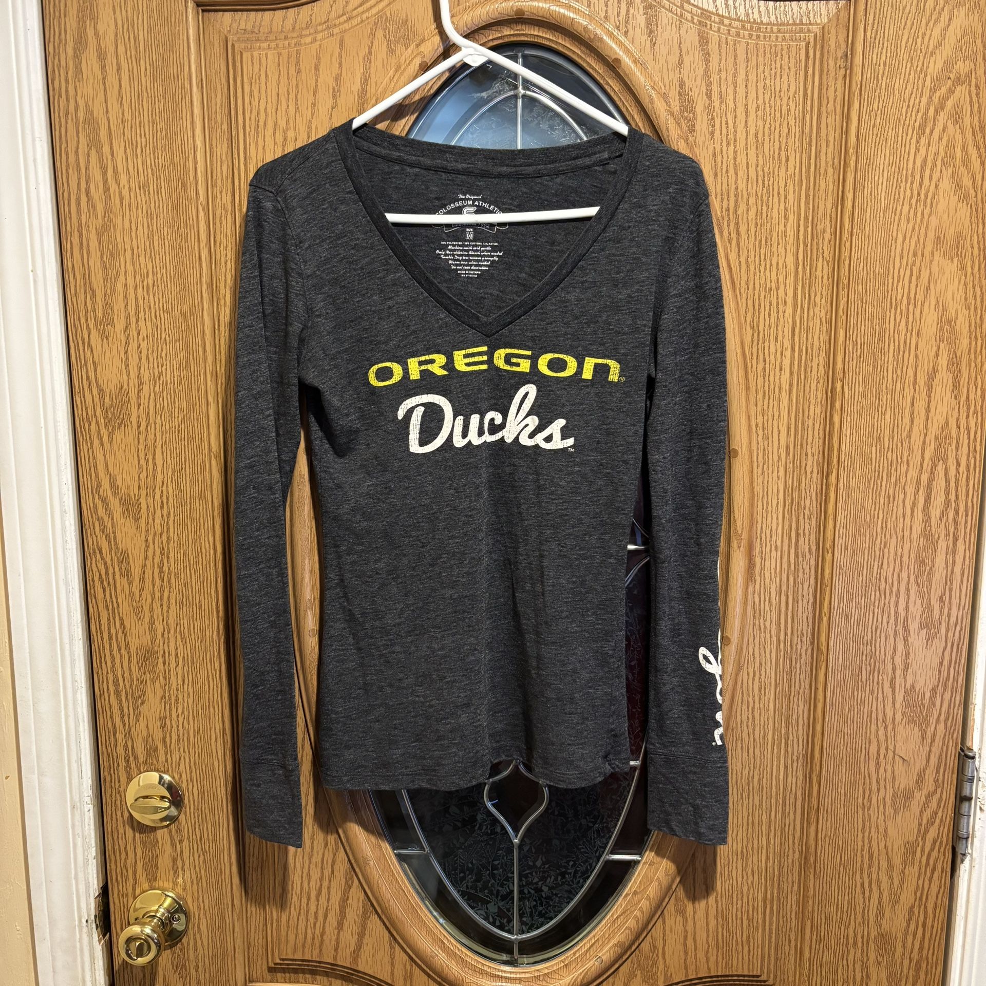 Oregon Ducks Long Sleeve T-Shirt XL Green Mascot Logo Grey "OREGON"