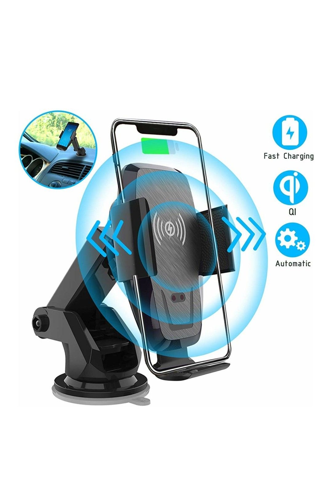 Iotton Wireless Car Charger, Auto-Clamp 10W/7.5W Qi Fast Charging Car Mount, Windshield Dash Air Vent Phone Holder