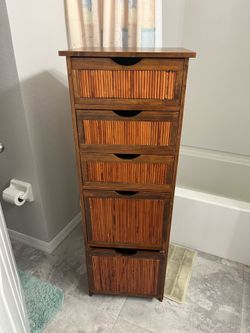 Bamboo / Rattan Style 5 Drawer Storage Cabinet – Bathroom, Bedroom or Entryway