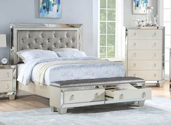 BRAND NEW 4 PC QUEEN SIZE BEDROOM SET BED DRESSER MIRROR NIGHTSTAND NEW FURNITURE ADD MATTRESS AVAILABLE USA MEXICO FURNITURE 4W