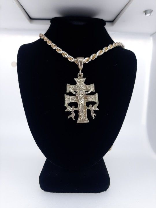 Cross And Rope Style Chain In 925 Silver 