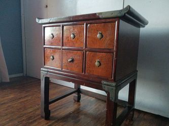 Vintage Chinoiserie Apothecary Herbal Medicine Cabinet With Brass Hardware