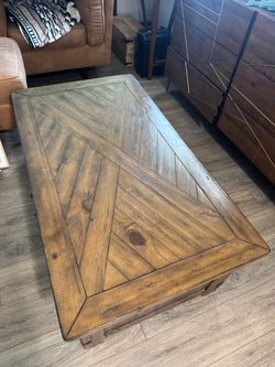 Rustic Wood Coffee Table with Chevron Top