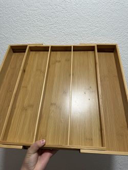 Utensil And Silverware Bamboo Expandable Organizer