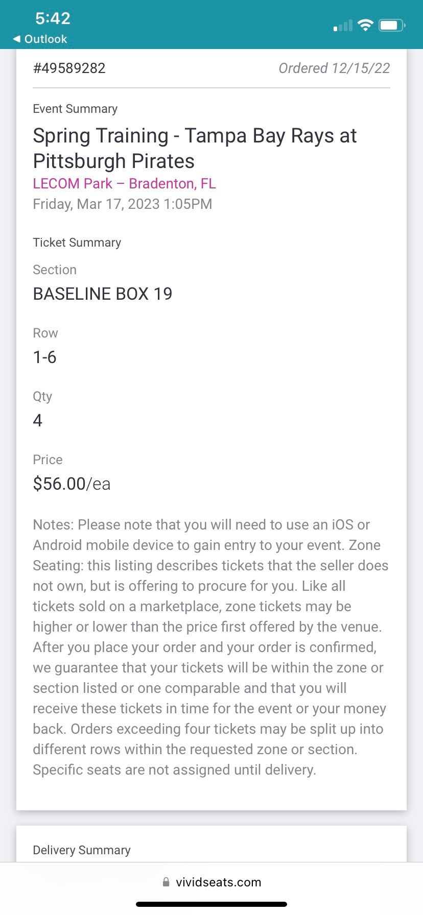 Pirates/ Rays Spring training Tickets