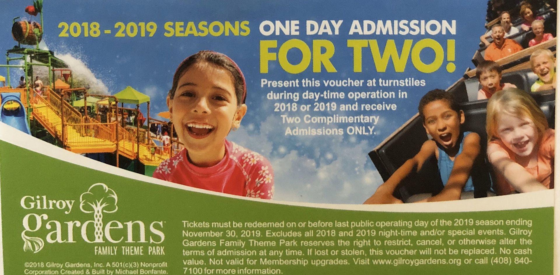 Gilroy Gardens One day admission for 2