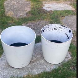 Two 12" X 12" White Self Watering Plastic Garden Pots
