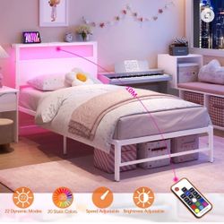 Twin Metal Platform Bed with LED Lights