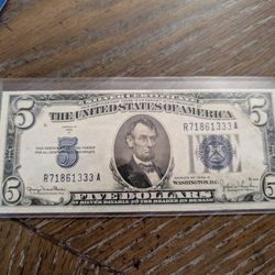 High Grade 1930s Blue Seal Five Dollar Bill