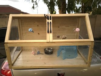 Wood and Glass Animal Cage w/ Supplies
