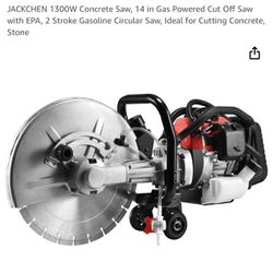 JACKCHEN 1300W Concrete Saw, 14 in Gas Powered Cut Off Saw with EPA, 2 Stroke Gasoline Circular Saw, Ideal for Cutting Concrete, Stone  