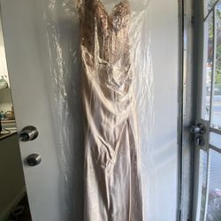 Beige And Gold Prom Dress