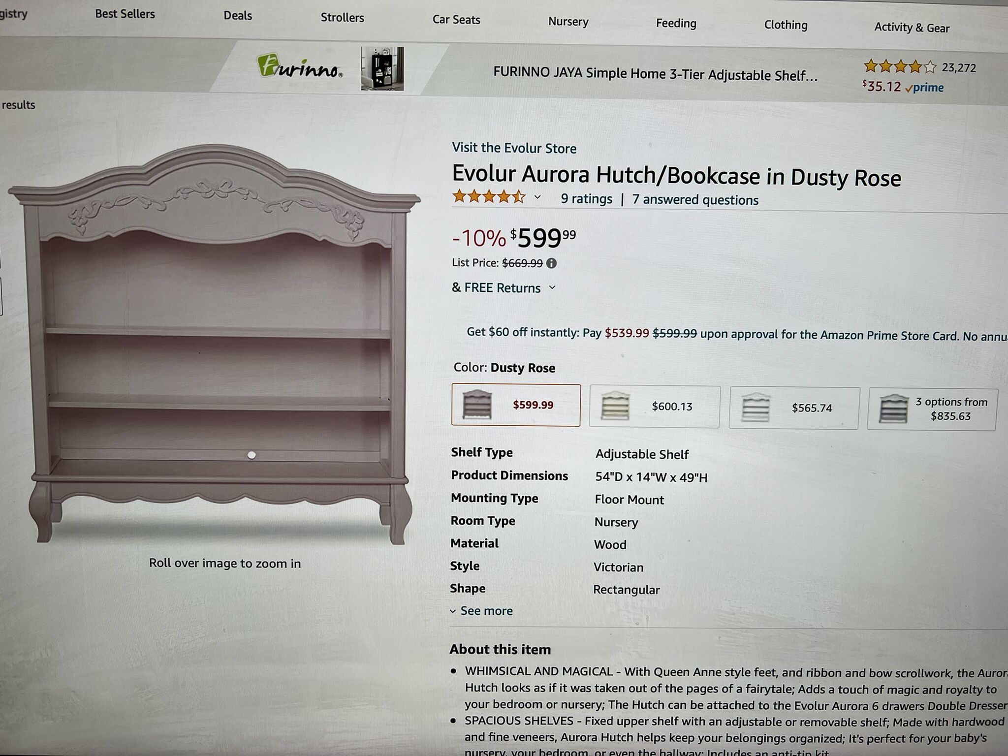 Evolur Aurora Bookcase in Pink