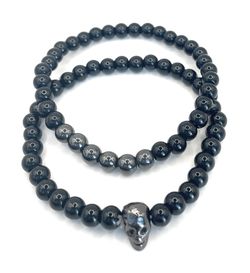 Double Men’s Beaded Bracelet With Skull