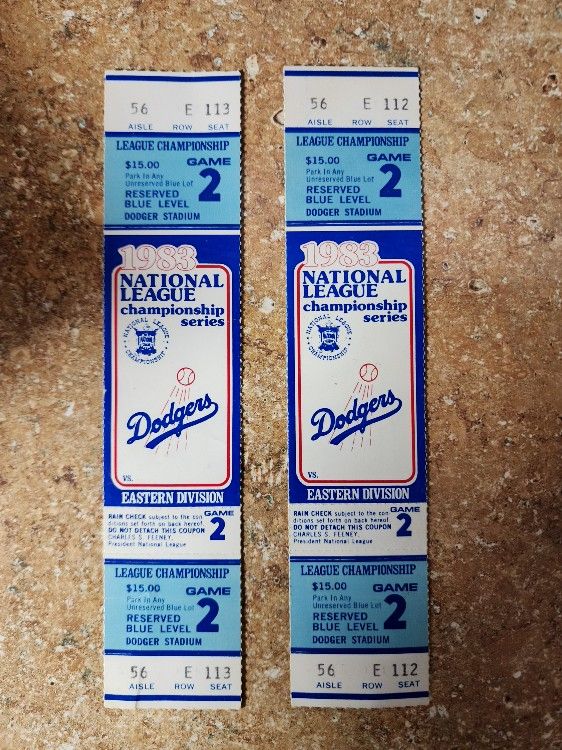 Vintage 1983 Dodgers National League Championship Game 2 Original Tickets