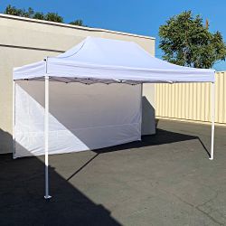 $160 (New) Heavy Duty 10x15 FT Canopy with (1 Sidewall) EZ PopUp Party Tent w/ Carry Bag (White, Black)